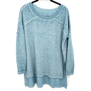 Free People Sweater Womens XS Blue Oversized Tunic Fleece Lightweight Casual Top